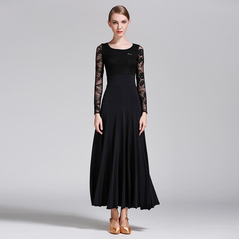 社交 ダンス ドレス 優雅な長袖レース社交ダンスドレス