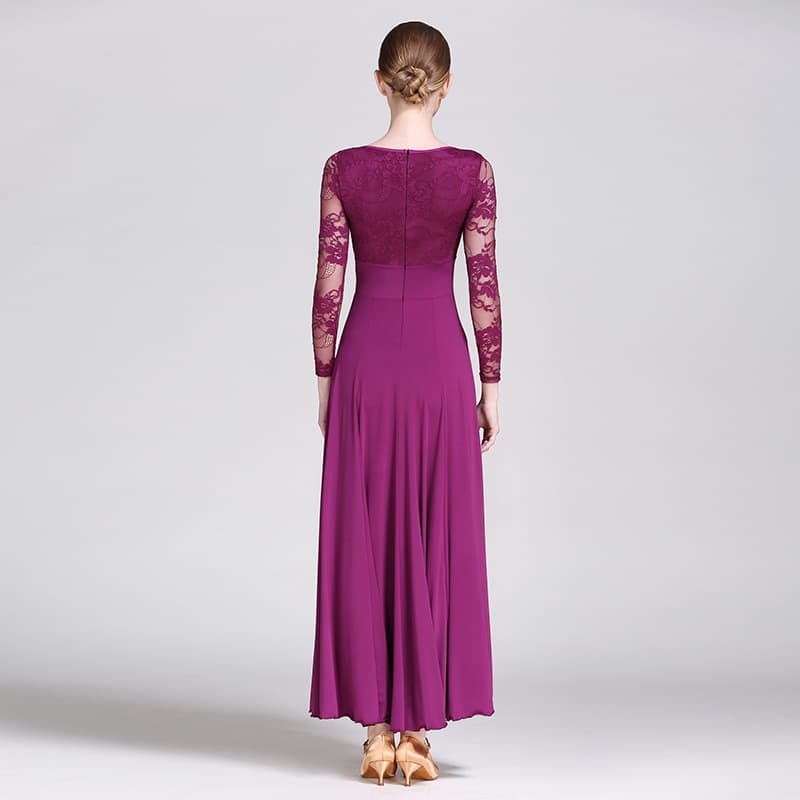 社交 ダンス ドレス 優雅な長袖レース社交ダンスドレス