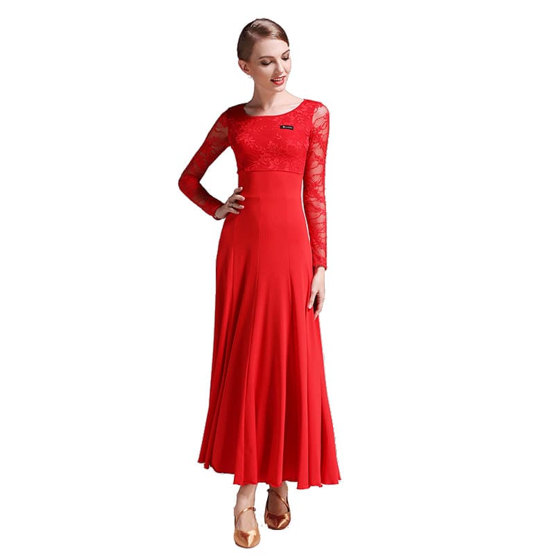 社交 ダンス ドレス 優雅な長袖レース社交ダンスドレス
