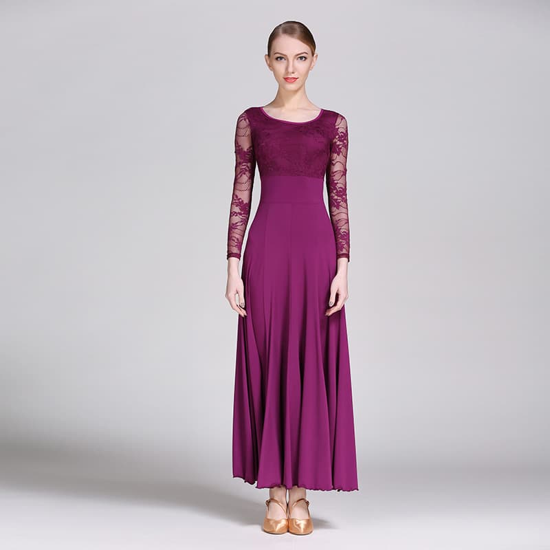 社交 ダンス ドレス 優雅な長袖レース社交ダンスドレス