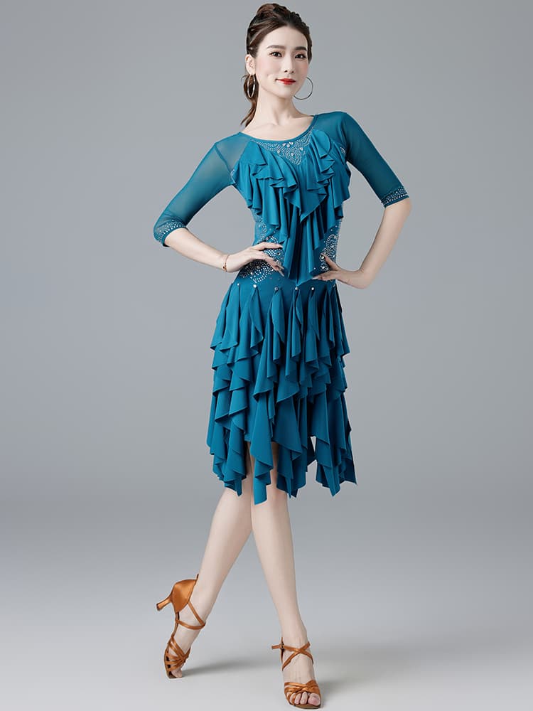 社交 ダンス ドレス 華麗なる重ね段フリルラテンドレス