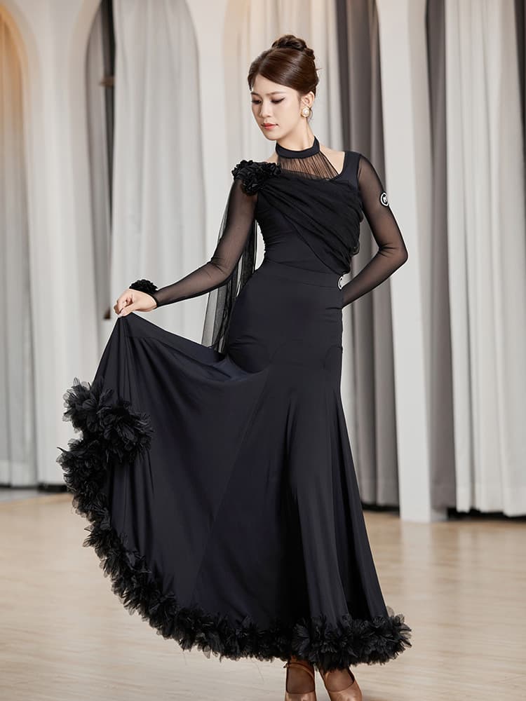 社交 ダンス ドレス 社交ダンス 優雅な舞踏会ドレープショルダードレス