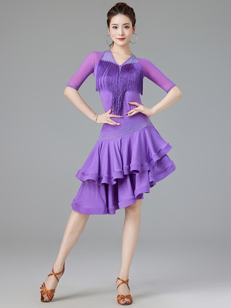 社交 ダンス ドレス フリンジ装飾 情熱の舞ワンピース