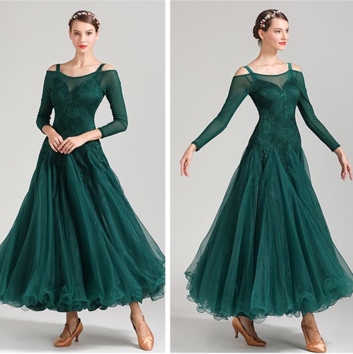 優雅舞踏会 ダンス ドレス 胸元シアー素材 デザイン