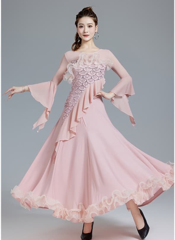 社交 ダンス ドレス 社交ダンス 優美舞踏会ドレス 華麗るフレア袖