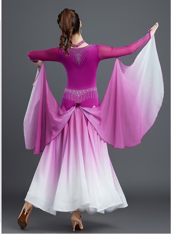 社交 ダンス ドレス  社交ダンス 優美な袖付きグラデーションワルツドレス