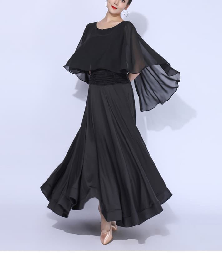 社交 ダンス ドレス 社交ダンス 優雅な舞姿 シフォンケープ付きロングドレス