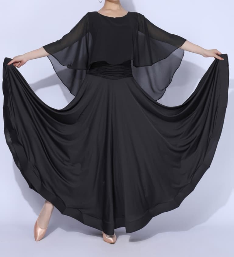社交 ダンス ドレス 社交ダンス 優雅な舞姿 シフォンケープ付きロングドレス