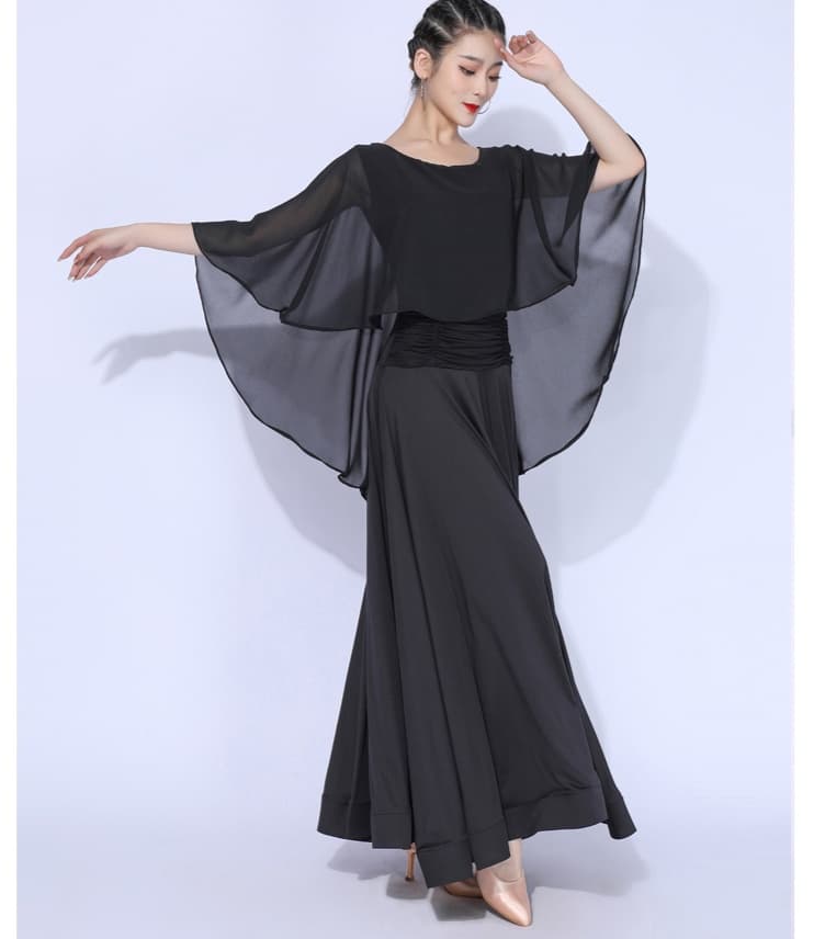 社交 ダンス ドレス 社交ダンス 優雅な舞姿 シフォンケープ付きロングドレス