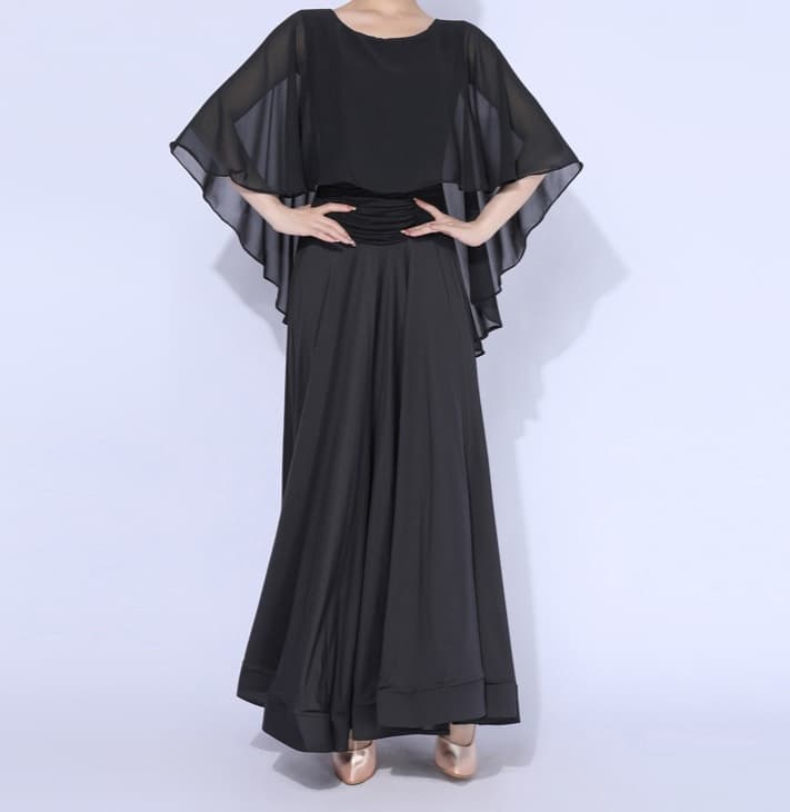 社交 ダンス ドレス 社交ダンス 優雅な舞姿 シフォンケープ付きロングドレス