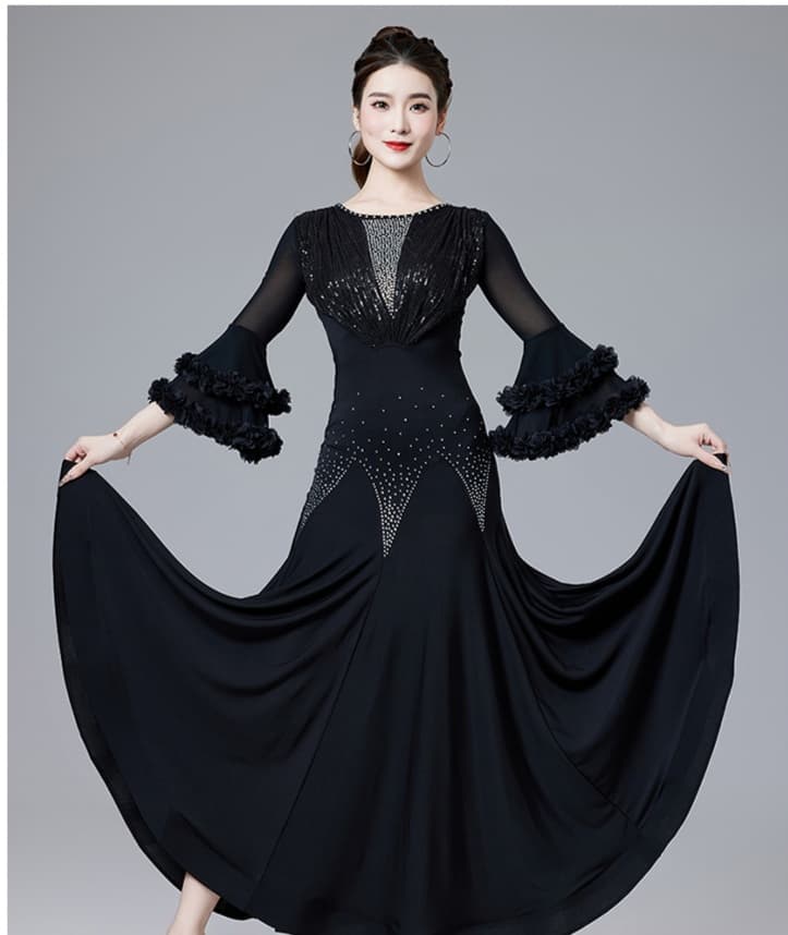 社交 ダンス ドレス 社交ダンス 煌めきフレアスリーブ 社交ダンスドレス