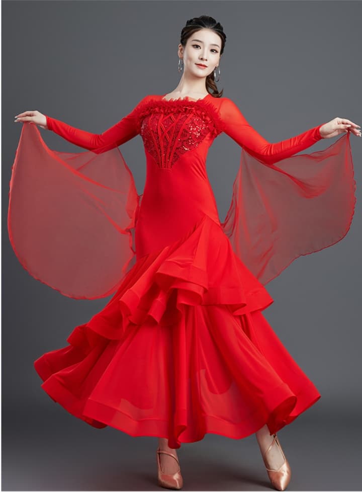 社交 ダンス ドレス 社交ダンス 舞華流れるティアードフリルドレス