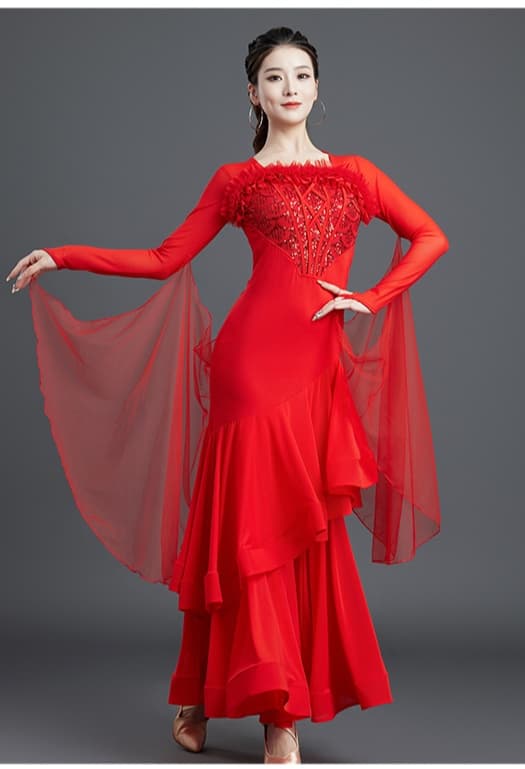 社交 ダンス ドレス 社交ダンス 舞華流れるティアードフリルドレス