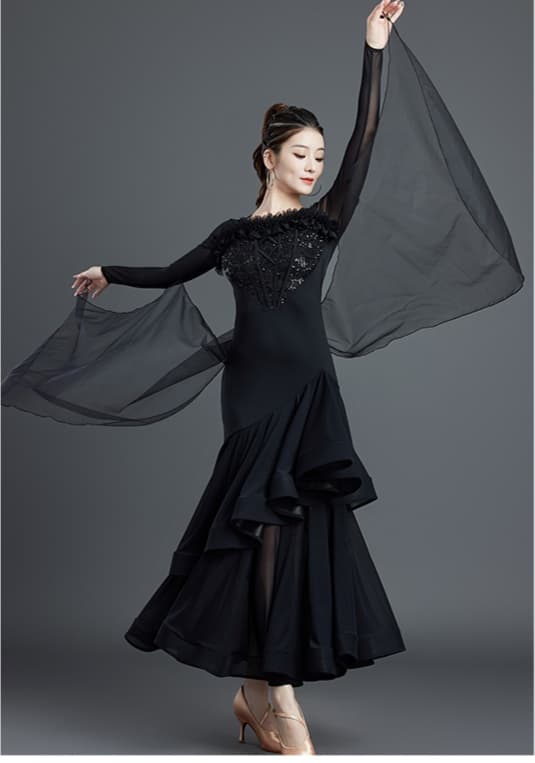 社交 ダンス ドレス 社交ダンス 舞華流れるティアードフリルドレス