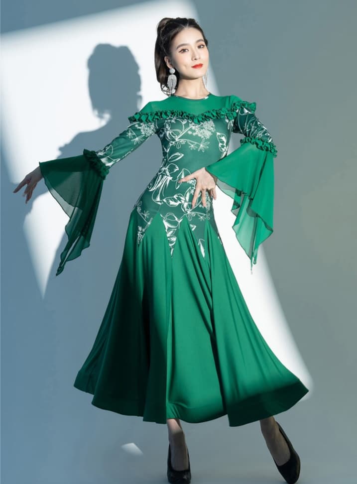 社交 ダンス ドレス 社交ダンス 優雅な舞踏会用フレアスリーブ ドレス