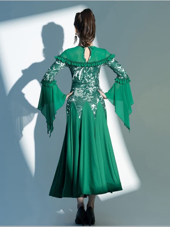 社交 ダンス ドレス 社交ダンス 優雅な舞踏会用フレアスリーブ ドレス