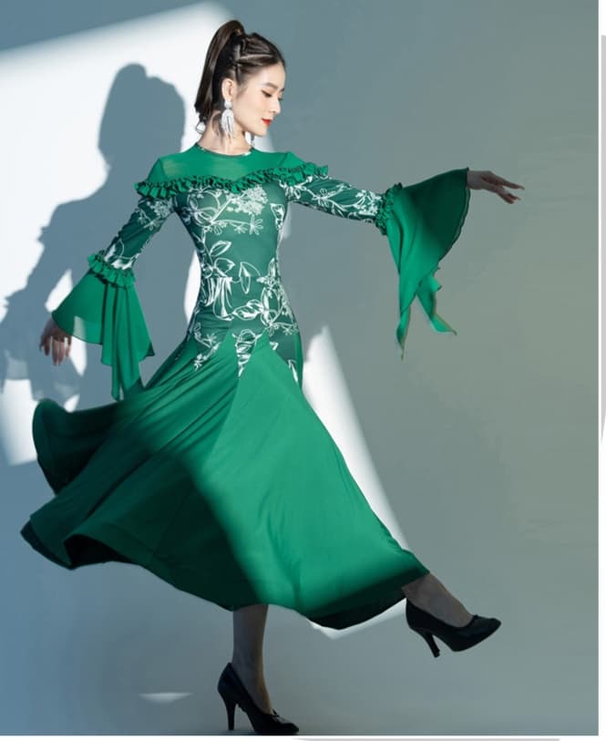 社交 ダンス ドレス 社交ダンス 優雅な舞踏会用フレアスリーブ ドレス