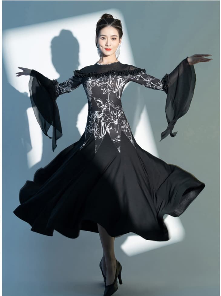 社交 ダンス ドレス 社交ダンス 優雅な舞踏会用フレアスリーブ ドレス