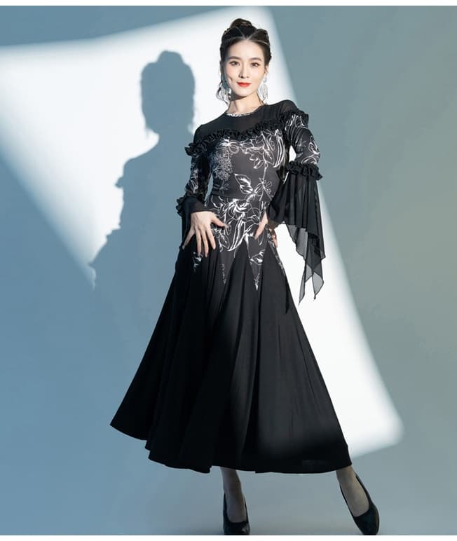 社交 ダンス ドレス 社交ダンス 優雅な舞踏会用フレアスリーブ ドレス