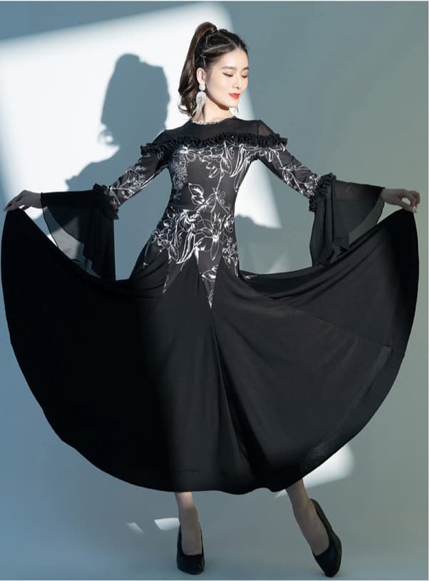 社交 ダンス ドレス 社交ダンス 優雅な舞踏会用フレアスリーブ ドレス