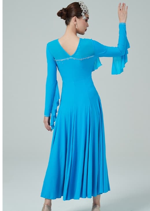 社交 ダンス ドレス 社交ダンス 優雅なフリル袖付きロングドレス