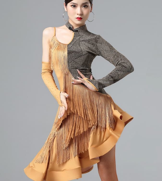 社交ダンス ドレス ジャズ 優美な流れる裾フリンジ社交ダンス衣装