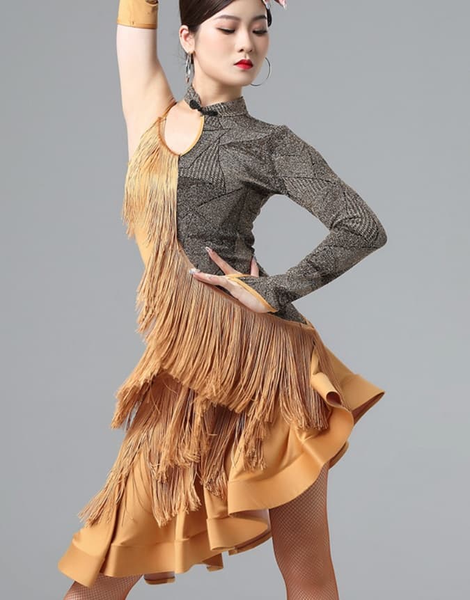 社交ダンス ドレス ジャズ 優美な流れる裾フリンジ社交ダンス衣装
