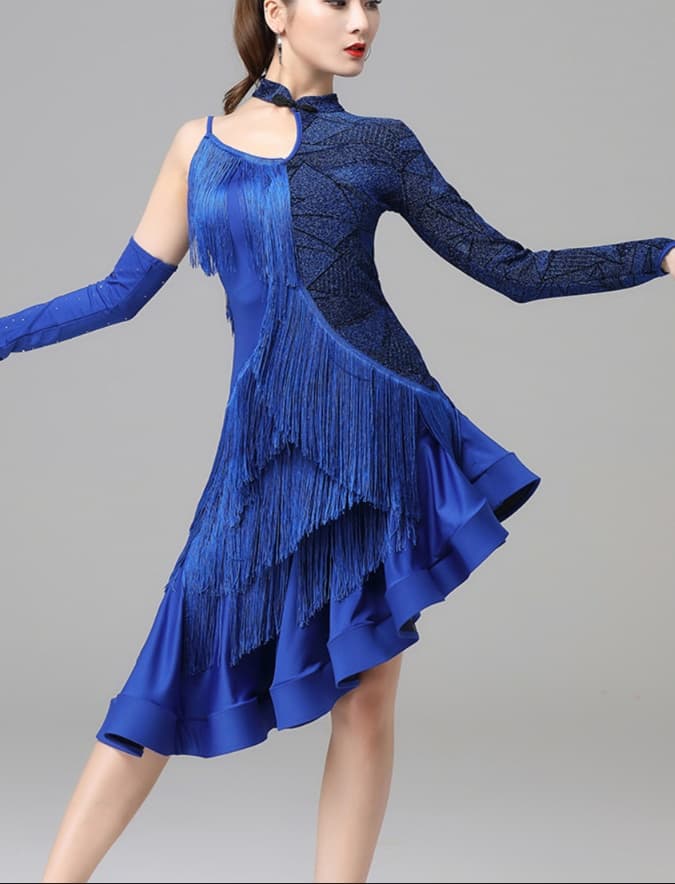 社交ダンス ドレス ジャズ 優美な流れる裾フリンジ社交ダンス衣装