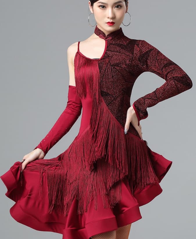 社交ダンス ドレス ジャズ 優美な流れる裾フリンジ社交ダンス衣装