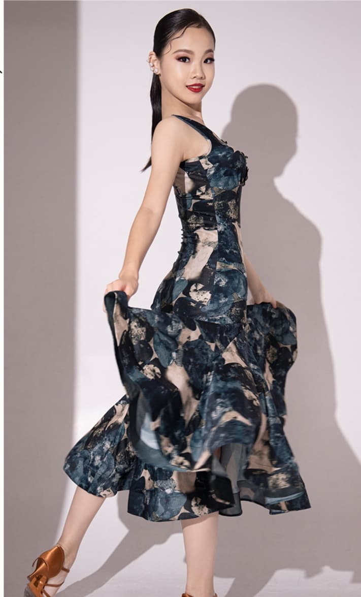 社交 ダンス ドレス 社交ダンス 優美な花飾り付き ラテン社交ダンスドレス