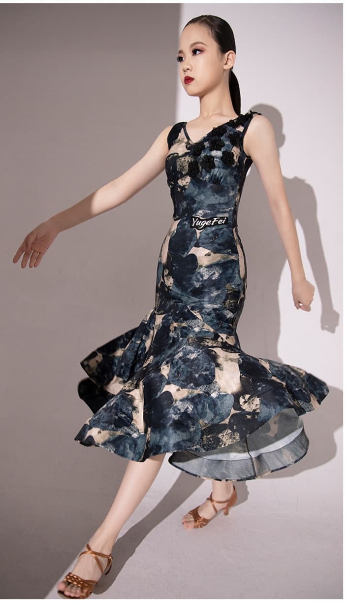 社交 ダンス ドレス 社交ダンス 優美な花飾り付き ラテン社交ダンスドレス