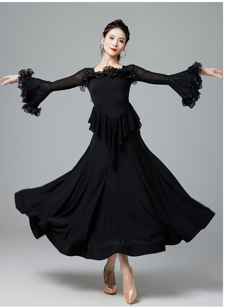 社交 ダンス ドレス 社交ダンス 優雅な舞姿 フレアスリーブ 社交ダンスドレス