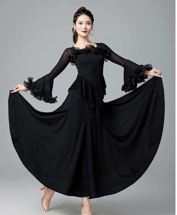 社交 ダンス ドレス 社交ダンス 優雅な舞姿 フレアスリーブ 社交ダンスドレス