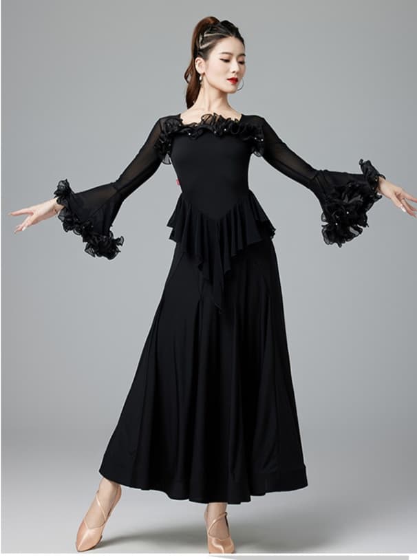 社交 ダンス ドレス 社交ダンス 優雅な舞姿 フレアスリーブ 社交ダンスドレス