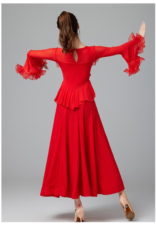 社交 ダンス ドレス 社交ダンス 優雅な舞姿 フレアスリーブ 社交ダンスドレス
