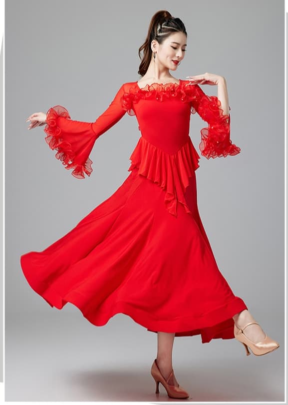 社交 ダンス ドレス 社交ダンス 優雅な舞姿 フレアスリーブ 社交ダンスドレス