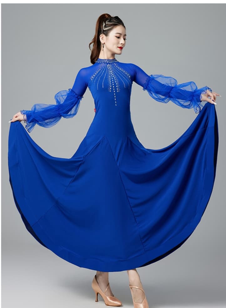 社交 ダンス ドレス 社交ダンス 舞踏会華麗装飾 流れるスカート社交ドレス