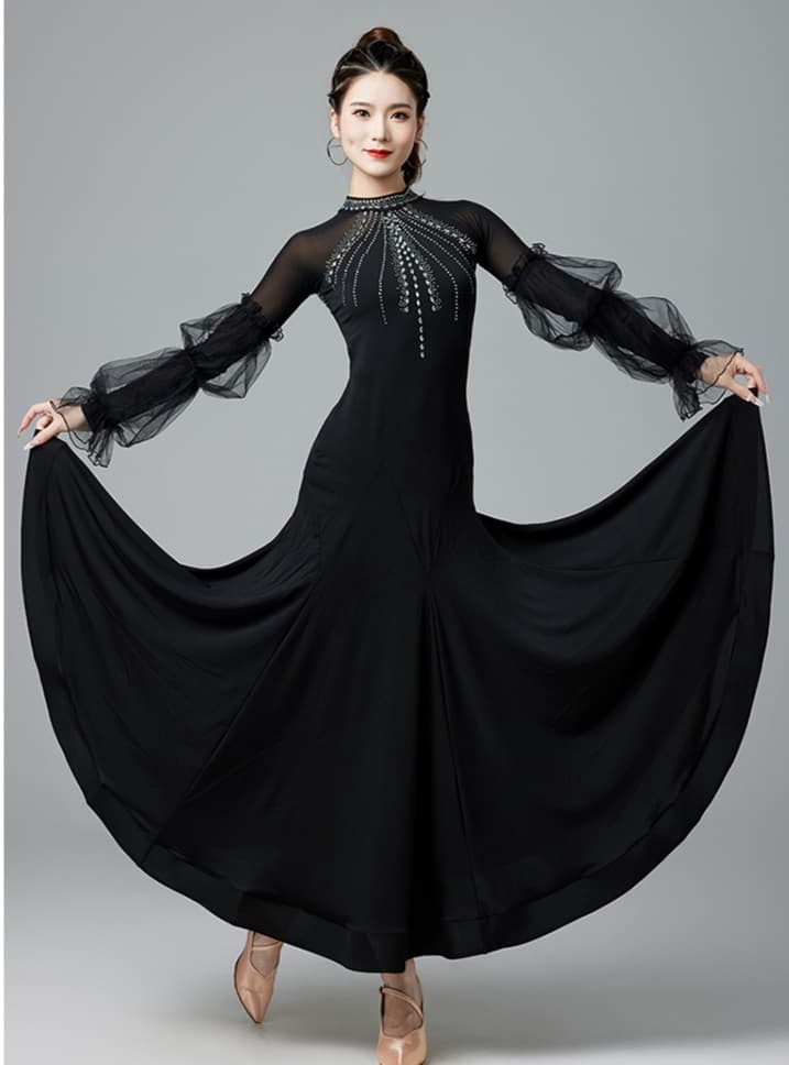 社交 ダンス ドレス 社交ダンス 舞踏会華麗装飾 流れるスカート社交ドレス