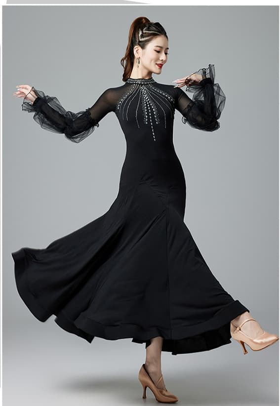 社交 ダンス ドレス 社交ダンス 舞踏会華麗装飾 流れるスカート社交ドレス