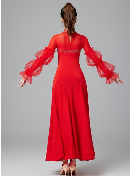 社交 ダンス ドレス 社交ダンス 舞踏会華麗装飾 流れるスカート社交ドレス