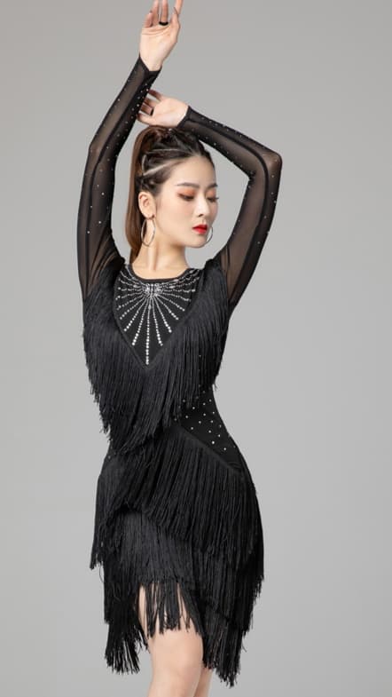 社交 ダンス ドレス 社交ダンス 華麗なフリンジ飾り社交ダンスドレス