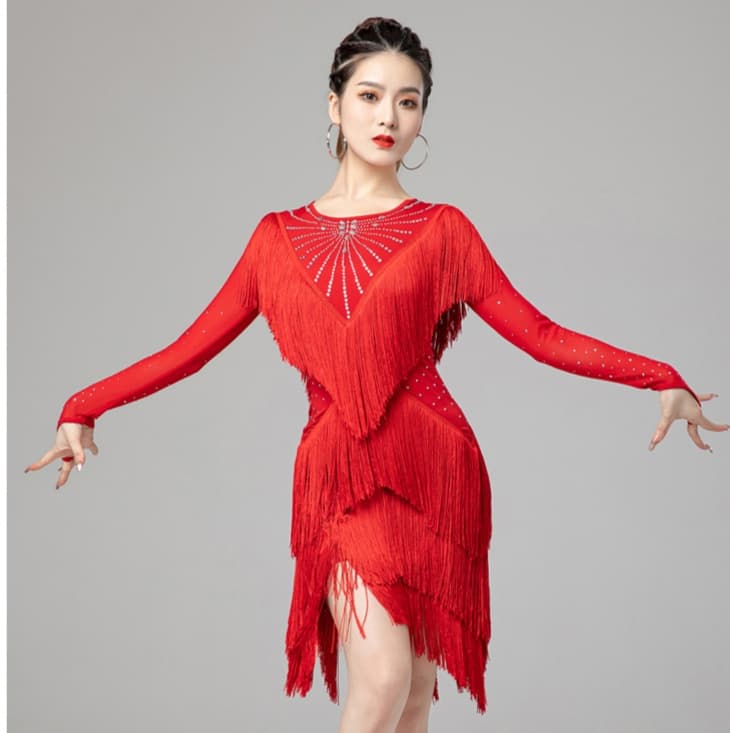 社交 ダンス ドレス 社交ダンス 華麗なフリンジ飾り社交ダンスドレス