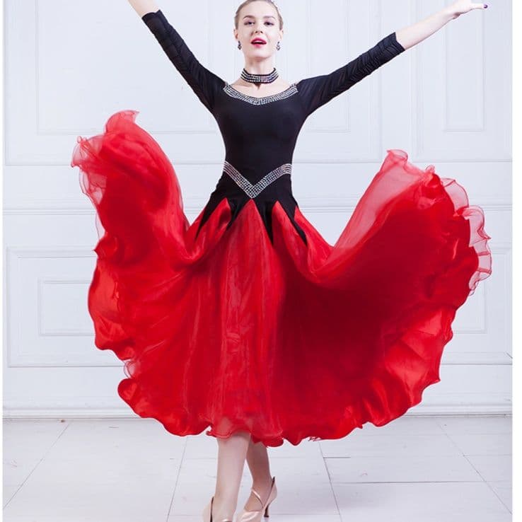 社交 ダンス ドレス 華麗なオフショルダーパフォーマンスドレス