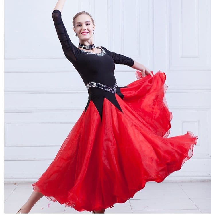 社交 ダンス ドレス 華麗なオフショルダーパフォーマンスドレス