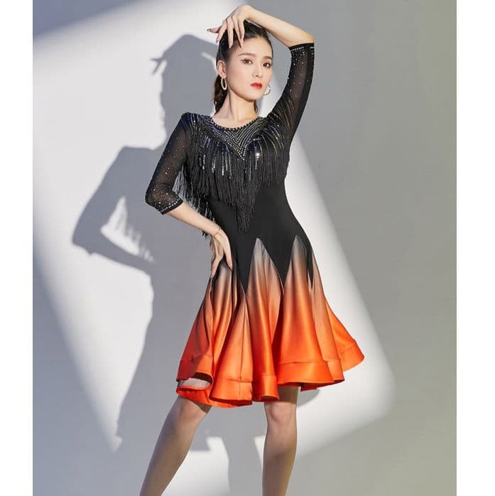 社交 ダンス ドレス フリンジ グラデーション ラテンワンピース