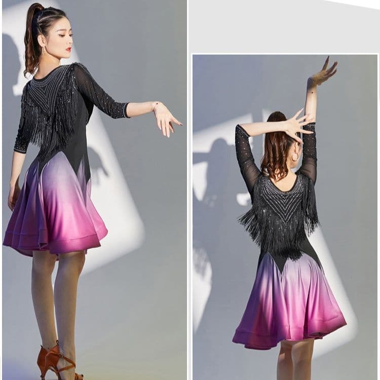 社交 ダンス ドレス フリンジ グラデーション ラテンワンピース