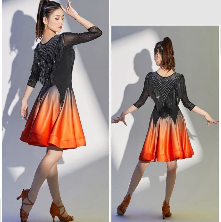 社交 ダンス ドレス フリンジ グラデーション ラテンワンピース