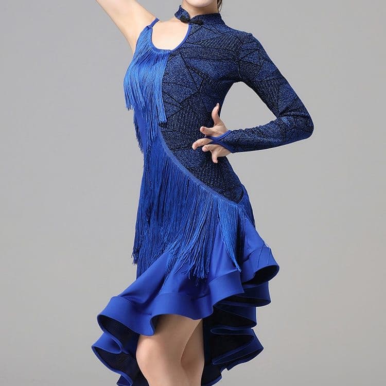 社交 ダンス ドレス 情熱の舞 フリンジ アシンメトリーラテンドレス