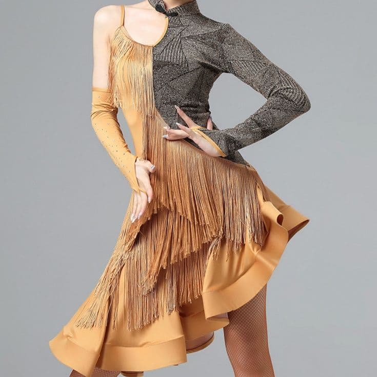 社交 ダンス ドレス 情熱の舞 フリンジ アシンメトリーラテンドレス