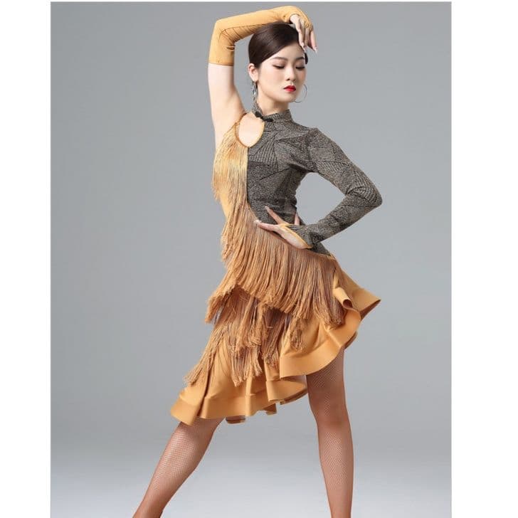社交 ダンス ドレス 情熱の舞 フリンジ アシンメトリーラテンドレス
